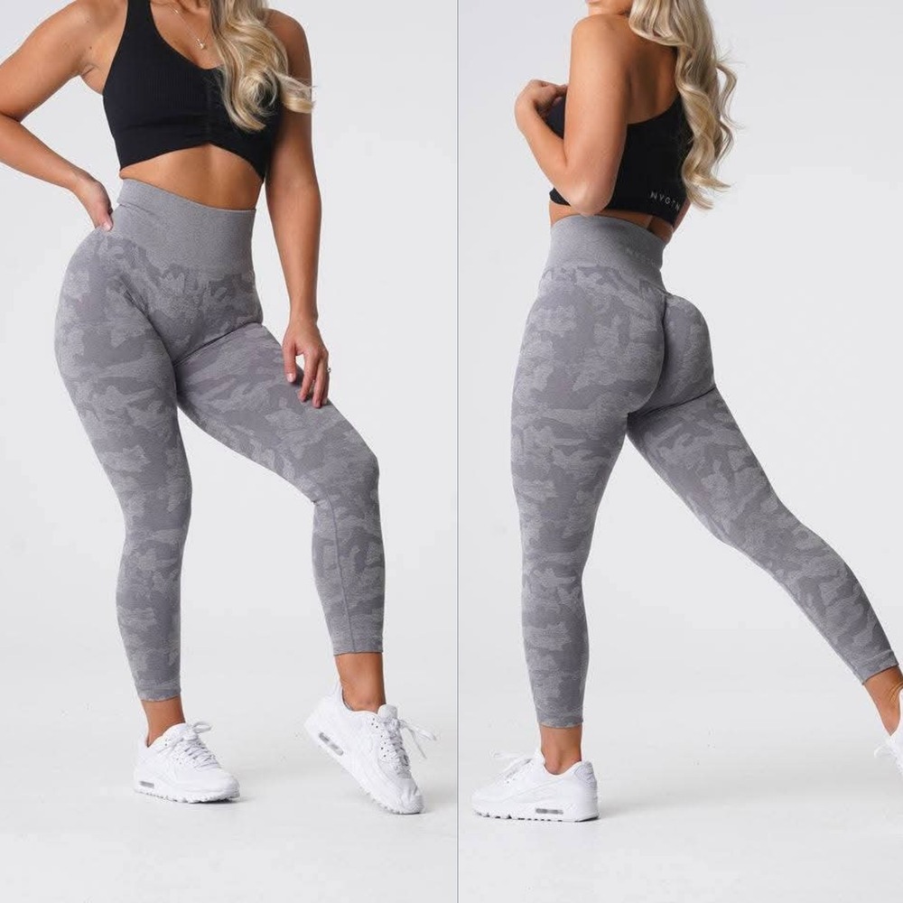 NVGTN Camo Seamless Leggings Gray High Waisted Workout Gym Fitness Size Medium M